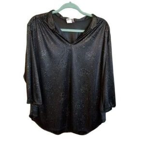 Lind Clare Womens Sz 42 Black Silver Floral 3/4 Sleeve Blouse